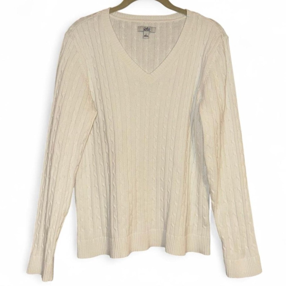Croft & Barrow Women's Ivory Cream V-Neck Cable Knit Sweater